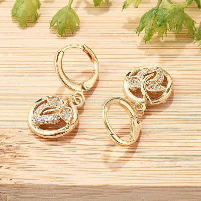 Серьги-кольца из латуни с микропаве из прозрачного кубического циркония для женщин EJEW-G428-24G-03-1