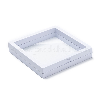正方形の透明なpe薄膜サスペンションジュエリーディスプレイボックス  リングネックレスブレスレットイヤリング収納用  ホワイト  11x11x2cm CON-D009-01C-05-1