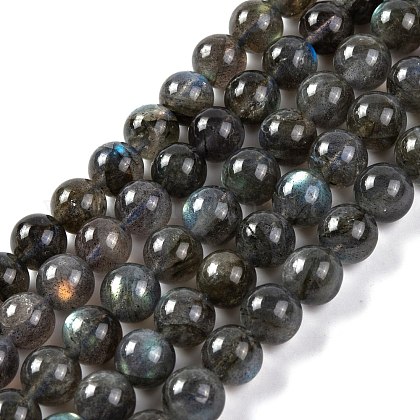 天然石ラブラドライトラウンドビーズ連売り 6mm 穴：0.8mm 約62