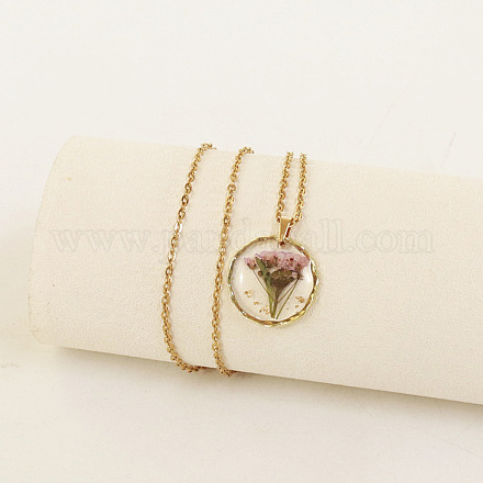 Ожерелья с плоским круглым кулоном из сплава и пластика с внутренним цветком&nbsp;FS-WG8915D-16-1