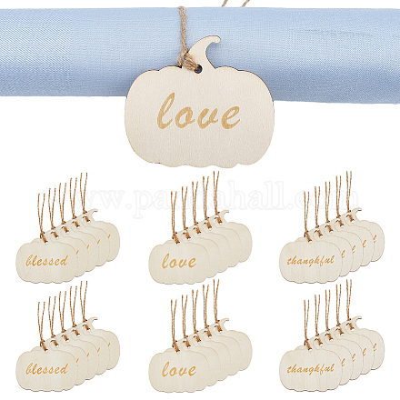 SUPERFINDINGS 30 Sets 3 Style Napkin Rings Tags Pumpkin Tags with Words Thanksgiving Theme Napkin Rings with Wood Pendant Decoration for Wedding Dinner Parties Holiday Table Decoration DIY-FH0005-62-1