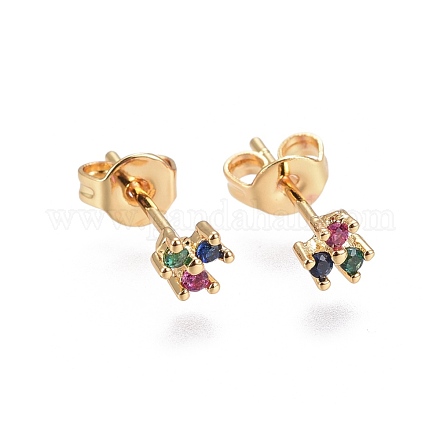 Brass Micro Pave Cubic Zirconia Stud Earrings EJEW-L224-13G-1