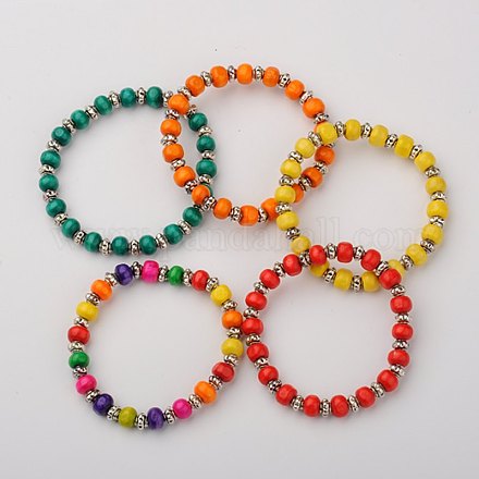 Teints perles de tambour de bois s'étendent bracelets pour les enfants BJEW-JB01473-1
