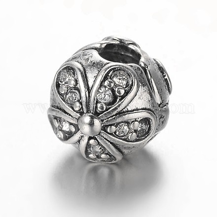 Flower Antique Silver Plated Alloy Rhinestone European Clip Clasps CPDL-M015-01-1