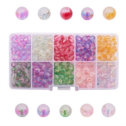400 pièces 10 couleurs brins de perles de verre peintes à la bombe givrée GLAA-CJ0001-39-1