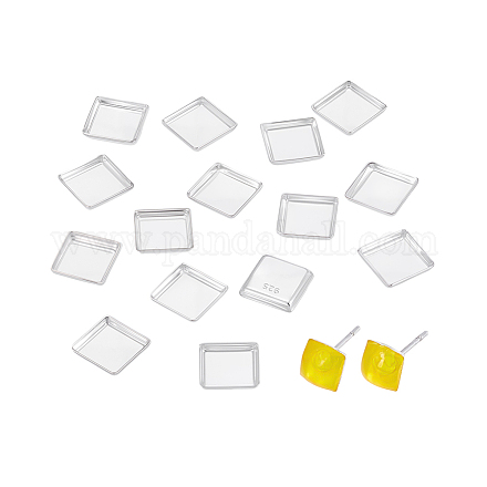 15 шт. 925 квадратных оправы из стерлингового серебра с кабошоном STER-PH0003-99-1