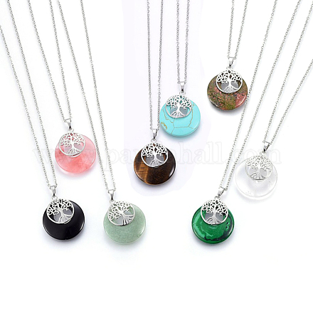 Natural & Synthetic Mixed Stone Pendant Necklaces NJEW-P228-A-1