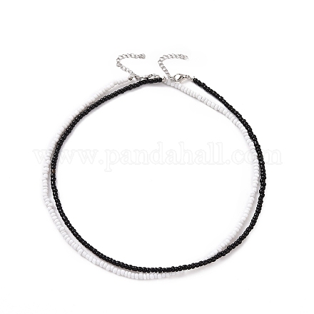 2 Pcs 2 Colors Black & White Glass Seed Beaded Necklaces Set NJEW-FZ00003-1
