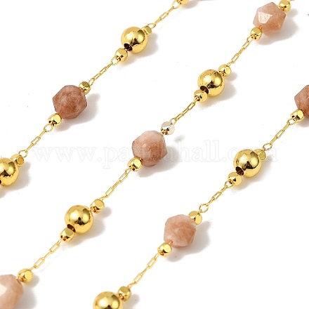 Круглые ограненные цепочки из бисера из солнечного камня ручной работы CHC-F021-01G-02-1