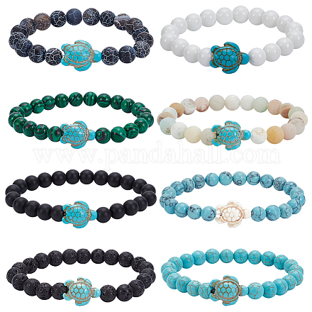 Anattasoul 8pcs 8 couleurs ensemble de bracelets extensibles en perles de tortue de résine BJEW-AN0001-16-1