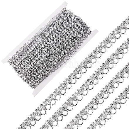 エスニックスタイルのポリエステルレースリボン  キラキラ波状レーストリム  服飾材料  銀  3/8インチ（10mm） OCOR-WH0020-18B-1