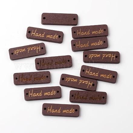 単語手作りの木製のリンクを持つ長方形  ココナッツブラウン  10x30x3mm  穴：1mm WOOD-M001-02B-1