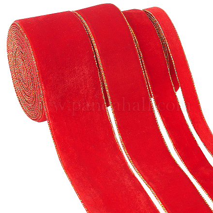 BENECREAT 13Yards 4 Size Velvet Wired Ribbons with Gold Wired Edge OCOR-BC0005-56B-1