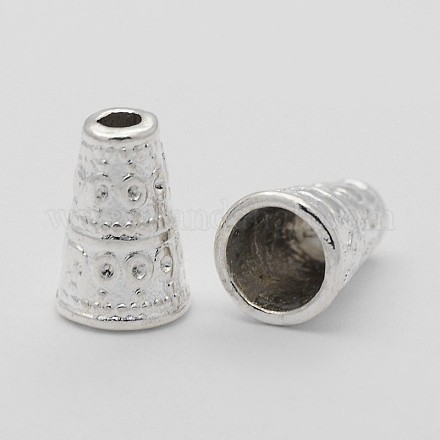 チベットスタイルの合金キャップ  鉛フリー＆カドミウムフリー＆ニッケルフリー  銀色のメッキ  7 mm幅  長さ10mm  穴：2mm  内径：5mm K0906022-1