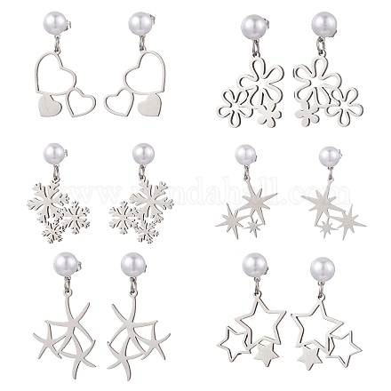 6 пара сережек-гвоздиков из нержавеющей стали 201 в 6 стилях EJEW-JE06342-1