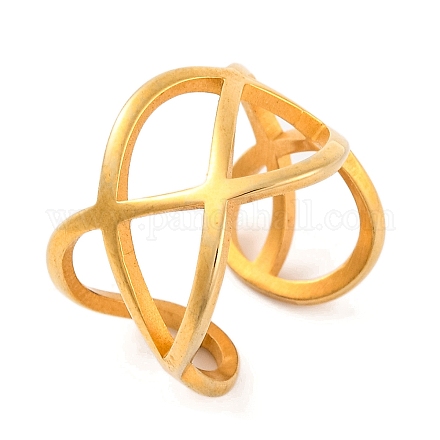 Ионное покрытие(ip) 304 нержавеющая сталь крест-накрест открытые манжеты палец кольца для женщин RJEW-S414-16B-G-1