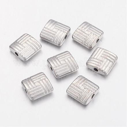 Tibetan Style Alloy Square Carved Stripes Beads TIBEB-5602-P-FF-1