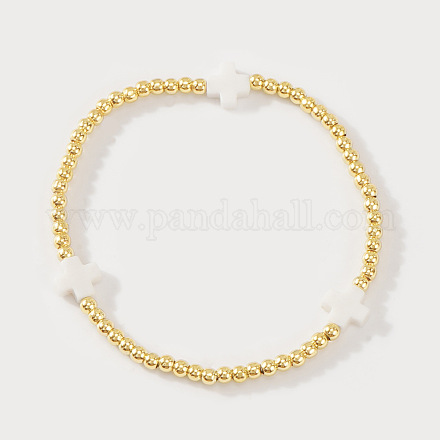 Латунные круглые эластичные браслеты из бисера ZM9543-3-1