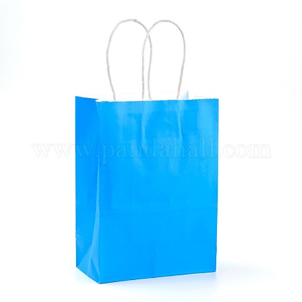 純色クラフト紙袋  ギフトバッグ  ショッピングバッグ  紙ひもハンドル付き  長方形  ドジャーブルー  27x21x11cm AJEW-G020-C-01-1