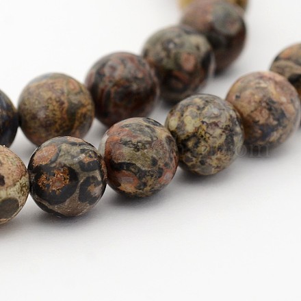 Brins de perles rondes en jaspe en peau de léopard naturel G-P070-77-12mm-1