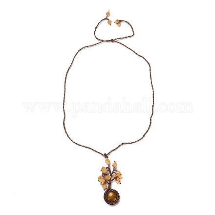 Halskette mit natürlichem Tigerauge-Baum des Lebens-Anhängers NJEW-K258-04G-1