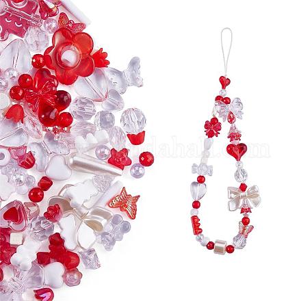 150 pièces aléatoire rose acrylique perles ours pastel entretoise perles papillon perles en vrac pour bijoux porte-clés téléphone lanière faisant JX543H-1