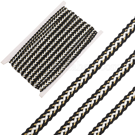 GORGECRAFT 10 Yards 1/2 Inch Cotton Braided Ribbon Gimp Braid Trim Metallic Gold Woven Fabric Decorative Black Webbing Packaging Gift Tape Handmade Supplies for Curtains Lampshade Sofa Sewing Crafting DIY-WH0082-36B-1