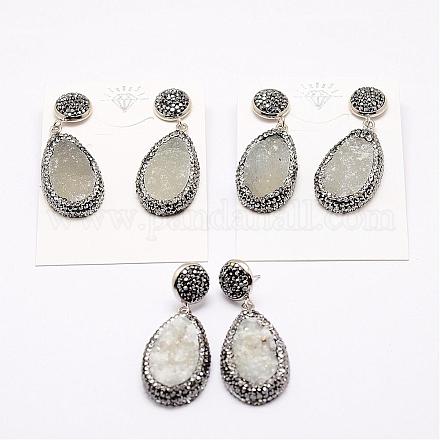 Natural Druzy Agate Ear Studs EJEW-G205-02-1