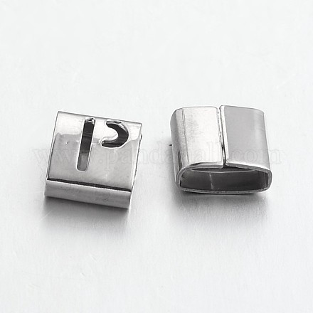 Letter Style 201 Stainless Steel Square Slide Charms STAS-L132-24-1