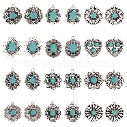 Pandahall elite 24pcs 12 styles pendentifs turquoise synthétiques PALLOY-PH0002-19-1