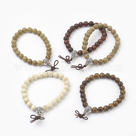 Perles de bois de santal rondes teintes naturelles bracelets extensibles BJEW-JB03844-1