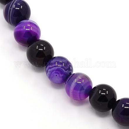 Round Dyed Natural Striped Agate/Banded Agate Beads Strands G-G582-12mm-18-1