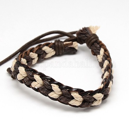 Trendy Unisex Casual Style Hemp Cord and Leather Bracelets BJEW-L301-04-1