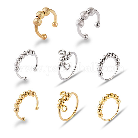 Spritewelry 8pcs 8 anneaux de manchette perlés rotatifs en laiton de style RJEW-SW0001-01-1