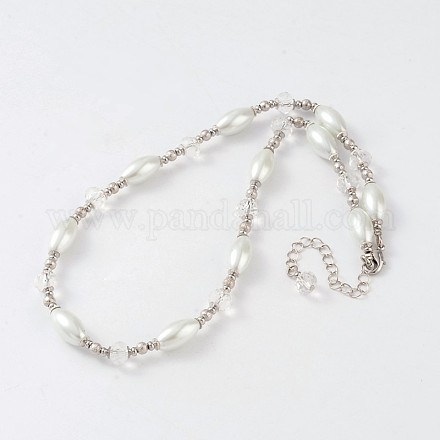 Platinum Tone Brass Beaded Necklaces NJEW-JN01395-01-1