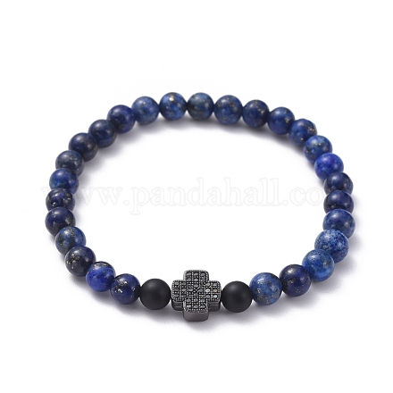 Natural Lapis Lazuli(Dyed) Beaded Stretch Bracelets BJEW-JB05026-02-1