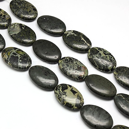 Fili di perline in pietra di serpentino naturale / ovale piatto verde chiaro G-L249-04-1