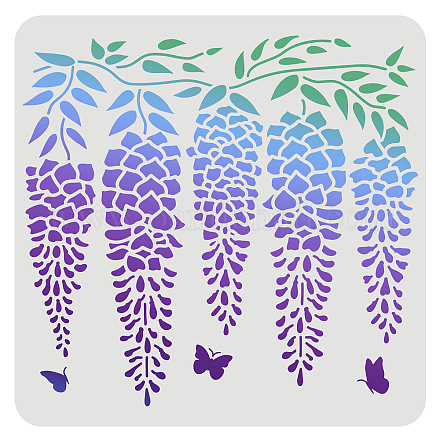 FINGERINSPIRE Wisteria Stencils Template 30x30cm Plastic Flowers Drawing Painting Stencils Flower Butterfly Wall Stencils Reusable Stencils for Painting on Wood DIY-WH0172-481-1