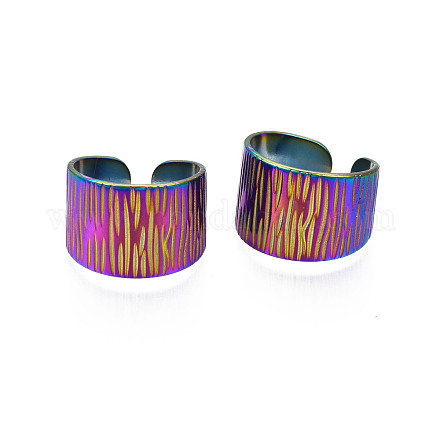 Ion Plating(IP) Rainbow Color 304 Stainless Steel Texture Open Cuff Ring RJEW-S405-258M-1