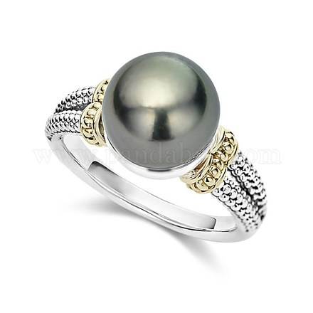 シェルパールフィンガー指輪  真鍮パーツ  テクスチャ  フラットラウンド  ブラック  プラチナ  usサイズ8（18.1mm） RJEW-BB61423-B-1