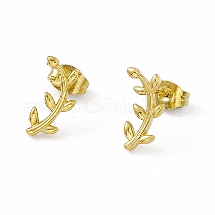 Vacuum Plating 304 Stainless Steel Tiny Leafy Branch Stud Earrings for Women EJEW-P212-11G-1
