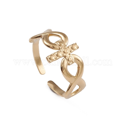 Ионное покрытие (ip) 304 нержавеющая сталь крест и бесконечность открытые манжеты кольца для женщин RJEW-G285-11G-1