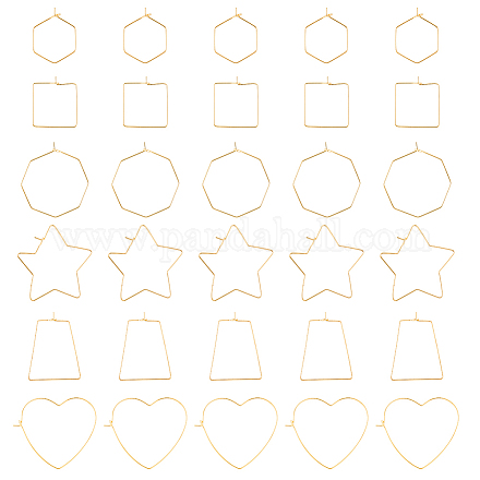 スーパーファインディング 36 個 6 スタイル 18 k ゴールドフープピアス六角ビーズフープハートイヤリングフープチャーム幾何学的なピアスフック八角形ワイングラスチャーム女性のためのジュエリーメイキング KK-FH0005-44-1