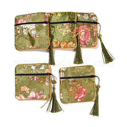 Sacchetti con cerniera per riporre gioielli in tessuto floreale in stile cinese AJEW-D063-01C-1