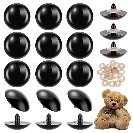 AHANDMAKER 20Pcs Safety Eyes for Amigurumi with Washers 40mm Plastic Safety Eyes for Crochet Craft Black Plastic Crochet Safety Eyes for Crochet Animals Teddy Bear Crafts Making DOLL-WH0001-14E-01-1