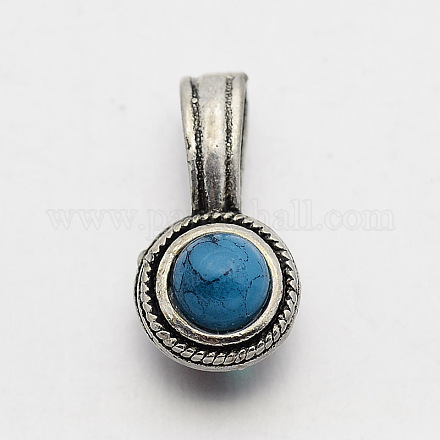 Laiton argent antique pendentifs ronds turquoise plats KK-F0289-01-1
