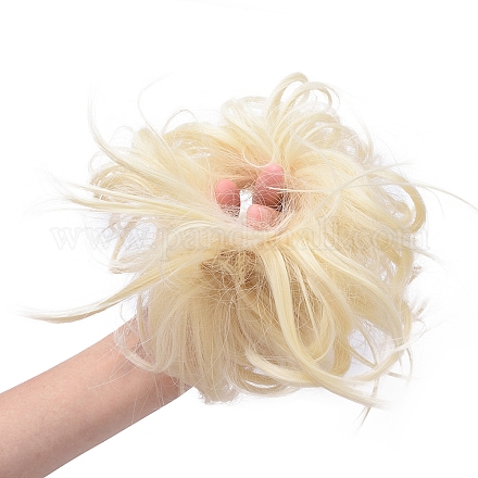 女性のためのヘアパンエクステンション  ウェーブカーリー乱雑なドーナツシニョンヘアピース  耐熱高温繊維  淡黄色  7インチ（18cm） OHAR-L011-A04-1