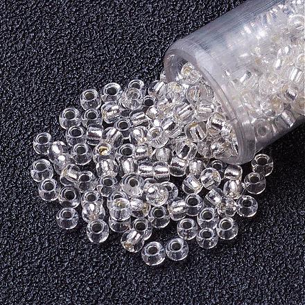 Perline di vetro rotonde foderate in argento trasparente di grado 12/0 X-SEED-A022-F12-34-1