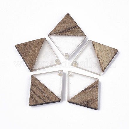 Transparent Resin & Walnut Wood Pendants X-RESI-Q210-009A-B01-1