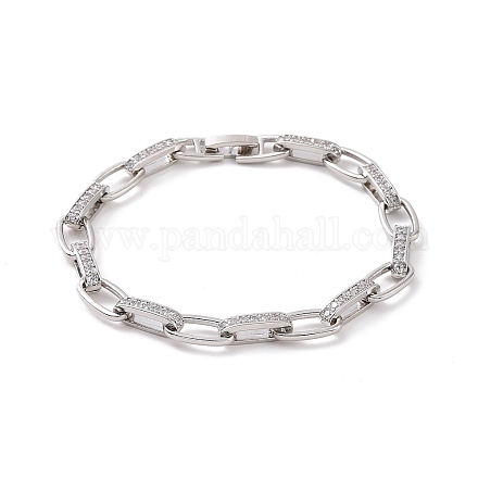Clear Cubic Zirconia Oval Link Chain Bracelet BJEW-E015-01P-1